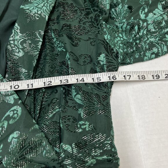 Nanette Lepore Dress Womens 8 Green Floral Burnout Velvet Faux Wrap Ruffle Party - Picture 9 of 9